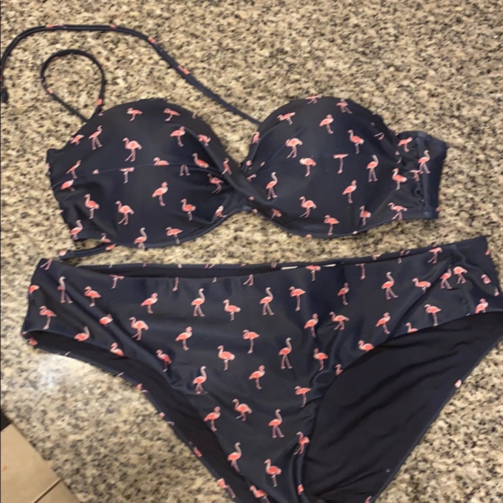 3/$20 Old Navy Flamingo and Navy Bikini Top